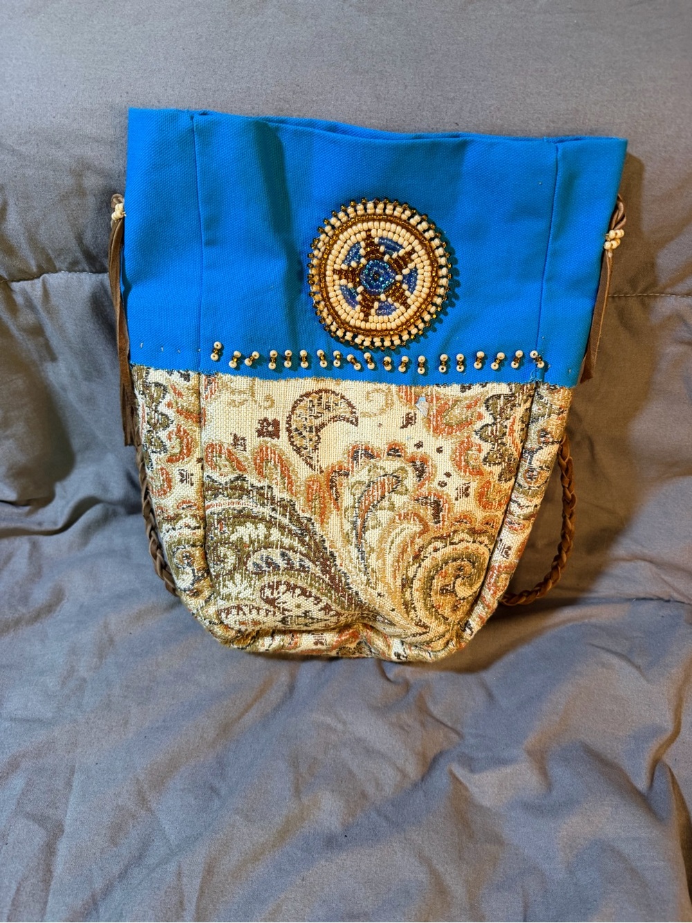 Boho Beaded Turquoise and Paisley Crossbody Bag